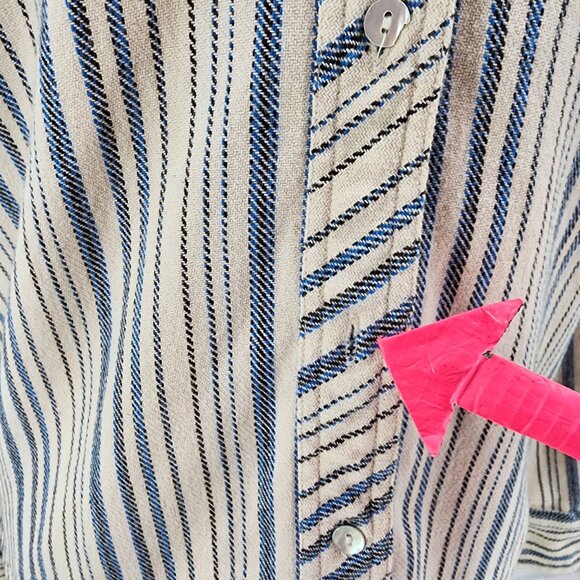 Ba&Sh Womens 0 Top Flannel Striped Button Down Shirt Ivory Blue Black Marius - Picture 9 of 13